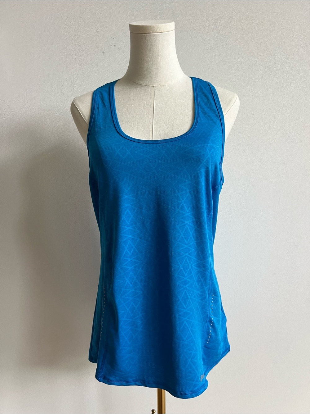 ASICS Geometric Blue Racerback Running Tank Top Reflective Athletic Workout Sz M